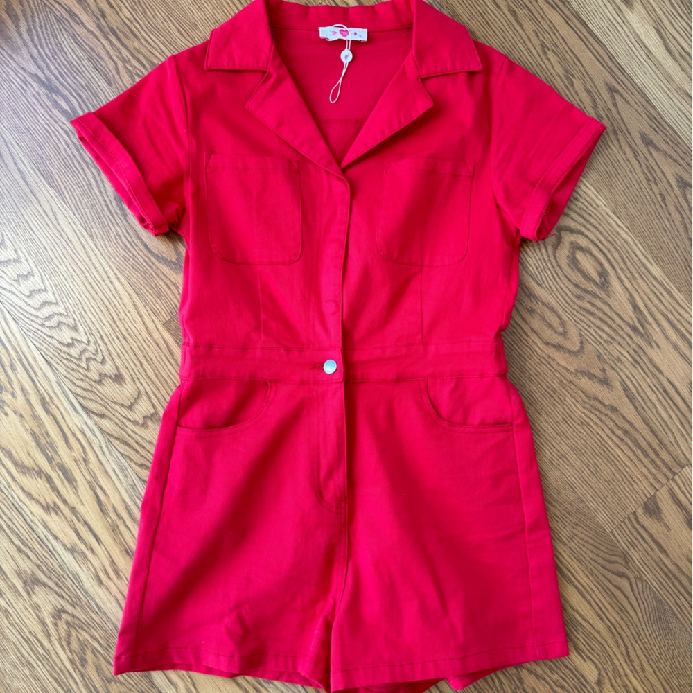 Buddy Love Red Jean Romper Size S